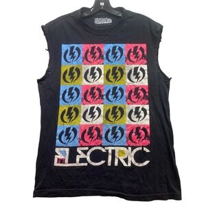 Vintage Electric Bolt Shirt Mens Medium AOP Spell Out Grunge Gothcore Sleeveless